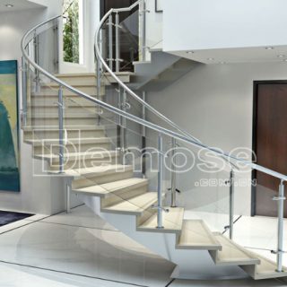 Creative combination of stainless steel glass railing and curved stair