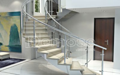 Creative combination of stainless steel glass railing and curved stair