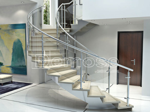 curved stair picture Creative combination of stainless steel glass railing and curved stair